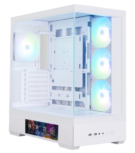Компьютерный корпус ZALMAN P40 DS, ATX, белый, WINDOW, 9.1-inch LCD screen, 2xCombo(2.5” or 3.5”), 1x2.5”, 1xUSB TYPE-C, 2xUSB 3.0, SIDE 3x120мм ARGb, REAR 1x120мм ARGb