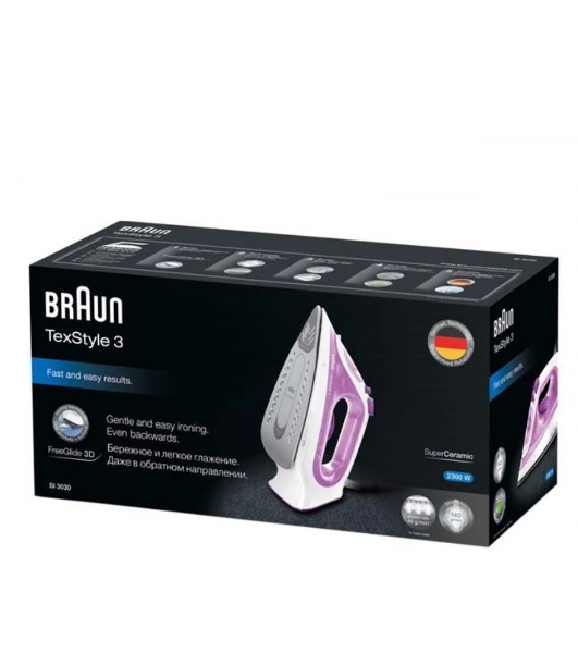 Утюг Braun SI 3030 PU белый/фиолетовый, 2300 Вт, 45 г/мин, 140 г/мин, 270 мл