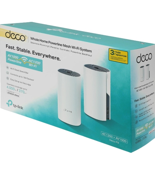 Бесшовный Mesh роутер TP-Link DECO P9 (2-PACK) AC1200 10/100/1000BASE-TX белый (упак.:2шт)