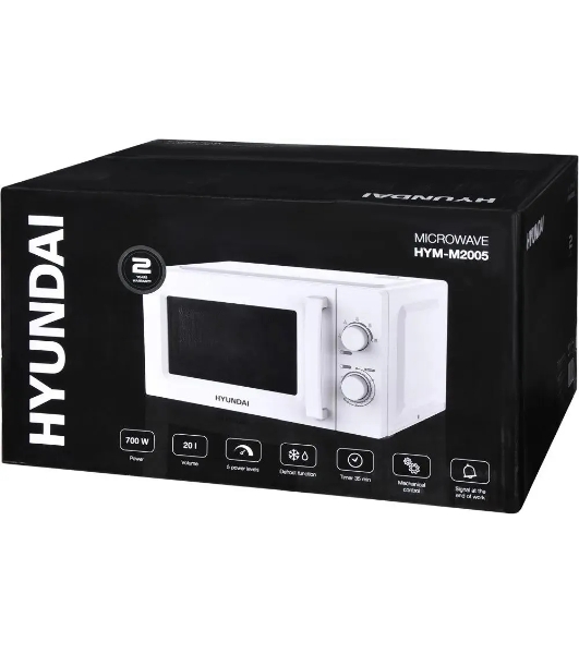 Микроволновая печь Hyundai HYM-M2005 белый, 20 л, 700 Вт, переключатели - поворотный механизм