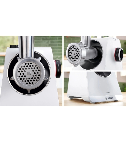 Мясорубка электрическая Bosch MFWS609W белый/черный, 2100 Вт, 3.5 кг/мин, реверс, насадки - 4