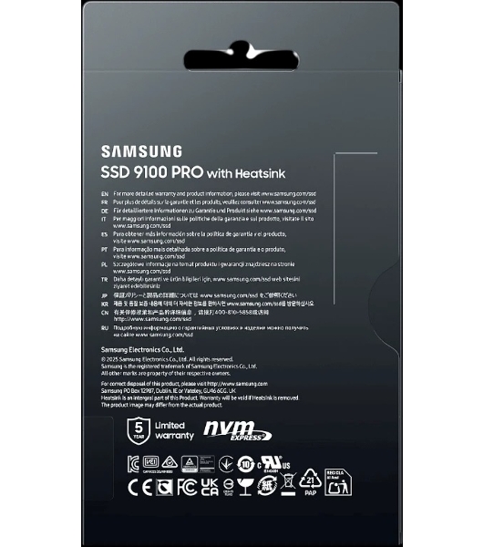 Накопитель SSD 1Tb Samsung 9100 PRO, M.2, PCI-E 5.0 x4, TLC 3D NAND R/W - 14800/13400 Mb/s с радиатором
