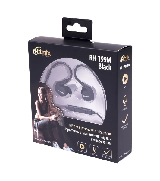 Проводные наушники Ritmix RH-199M черный, накладные, Jack 3.5 мм, регулировка громкости