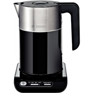 Электрочайник Bosch TWK8613 черный/серебристый, 1.5 л, 2400 Вт, скрытый нагревательный элемент, поддержание температуры