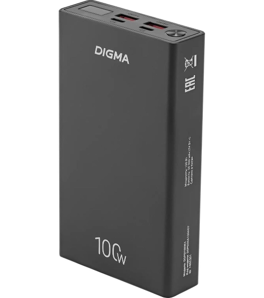 Портативный аккумулятор Digma DGPD100WA 20000mAh QC3.0/PD3.0 100W 5A 2xUSB-A/2xUSB-C черный