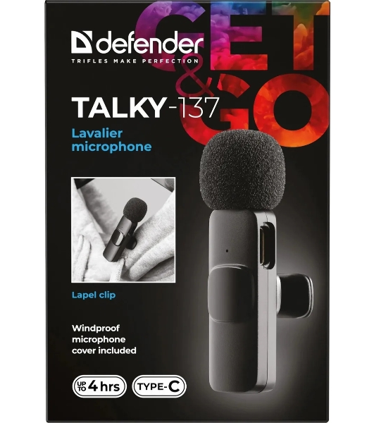 Петличный микрофон Defender Talky-137 wrls, черный, на прищепке, 1шт