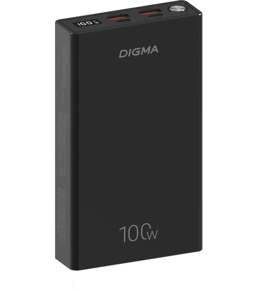 Портативный аккумулятор Digma DGPD100WA 20000mAh QC3.0/PD3.0 100W 5A 2xUSB-A/2xUSB-C черный