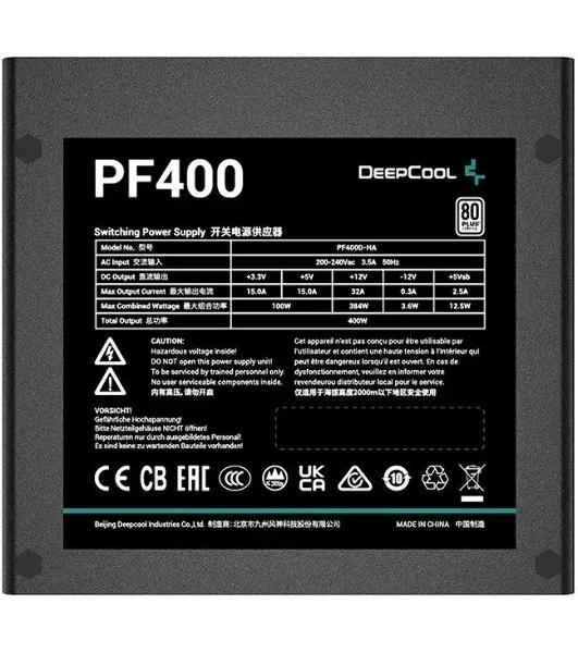 Блок питания Deepcool/GamerStorm PF400, 400Вт, 80 PLUS, 120мм, черный
