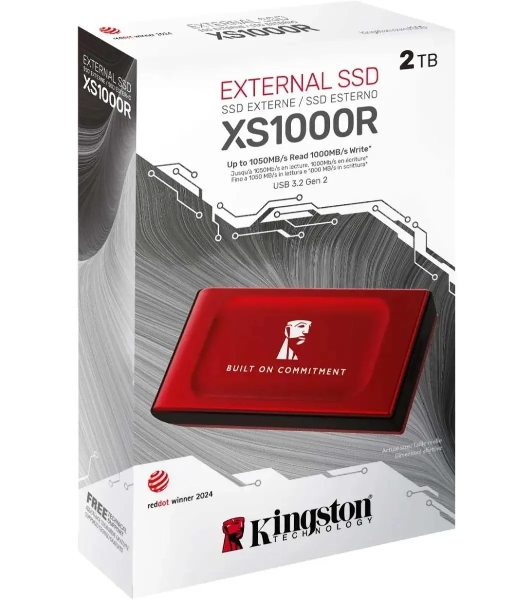 Внешний SSD Kingston XS1000, 2TB, USB 3.2 Gen 2 Type-C, R/W 1050/1000, красный