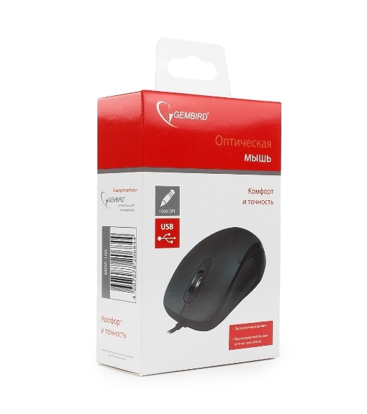 Мышь проводная Gembird MOP-110 черный, 1000 dpi, USB, кнопки - 3