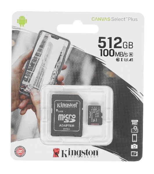 Флеш карта SDXC UHS-I Kingston Canvas Select Plus 512 Gb, 150 МБ/с, Class 10, SDS3/512Gb