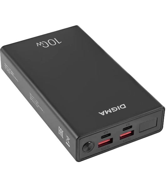 Портативный аккумулятор Digma DGPD100WA 20000mAh QC3.0/PD3.0 100W 5A 2xUSB-A/2xUSB-C черный