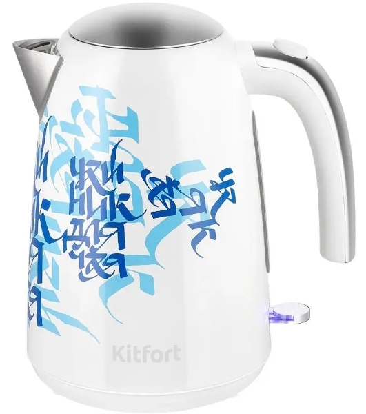 Чайник электрический Kitfort КТ-6772 1.7 л, 2200 Вт, белый/синий корпус: металл/пластик