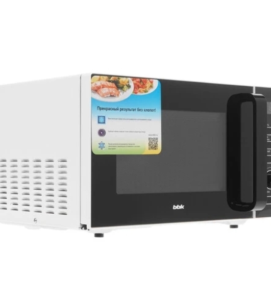 Микроволновая печь BBK 25MWS-970T/WB белый, 25 л, 900 Вт, переключатели - кнопки, поворотный механизм