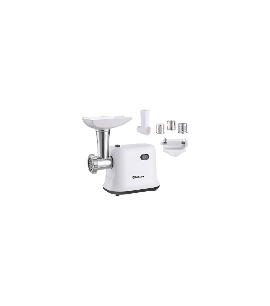 Мясорубка электрическая Sakura SA-6420STW белый, 1500 Вт, 1.4 кг/мин, реверс, защита от перегрузки, насадки - 4