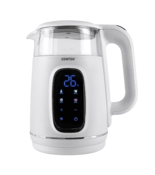 Электрочайник Centek CT-0052 белый, 1.7 л, 2200 Вт, скрытый нагревательный элемент, поддержание температуры