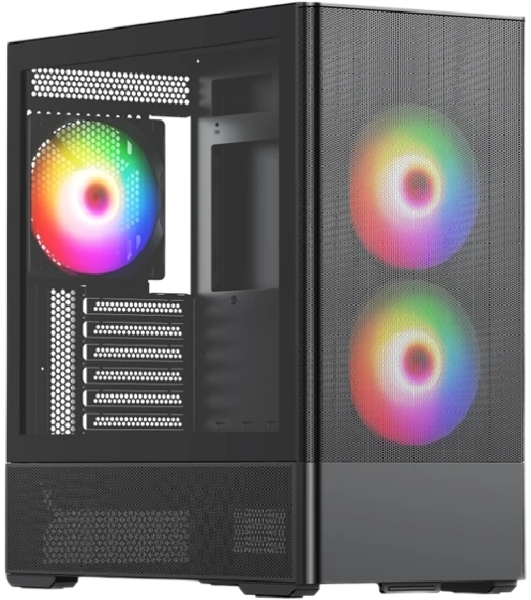 Компьютерный корпус без блока питания Case HSPD M712, Mesh Mid Tower, Black, TG, 0.6 SPCC, no fans, E-ATX, ATX, mATX, mITX, 175/410/160мм, 2x2.5', 2x3.5', 7xPCI, 2xUSB-A 3.0, 476x225x455мм