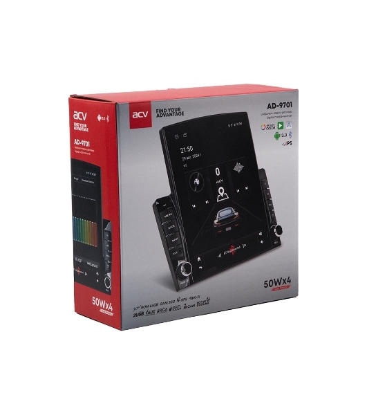 Автомагнитола ACV AD-9701, 2 DIN, 9.7', Android 13, Bluetooth, USB Type-A, AUX, GPS, 4G, CarPlay