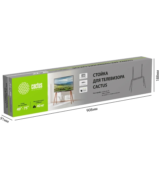 Подставка для телевизора Cactus CS-ST3646BKWN черный/орех, 49'-75' макс. 40 кг, напольный