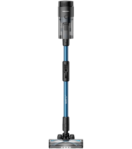 Пылесос вертикальный Grundig VCP 9330 черный/синий, питание от аккумулятора, 150 Вт, уборка сухая, пылесборник 0.5 л