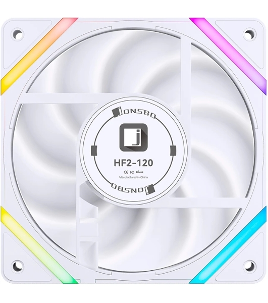 Вентилятор для корпуса JONSBO HF2-120WR Reverse (120x120x25мм, 4-pin PWM, ARGb, 63.3CFM, 29.5dBA, 2200RPM, белый)