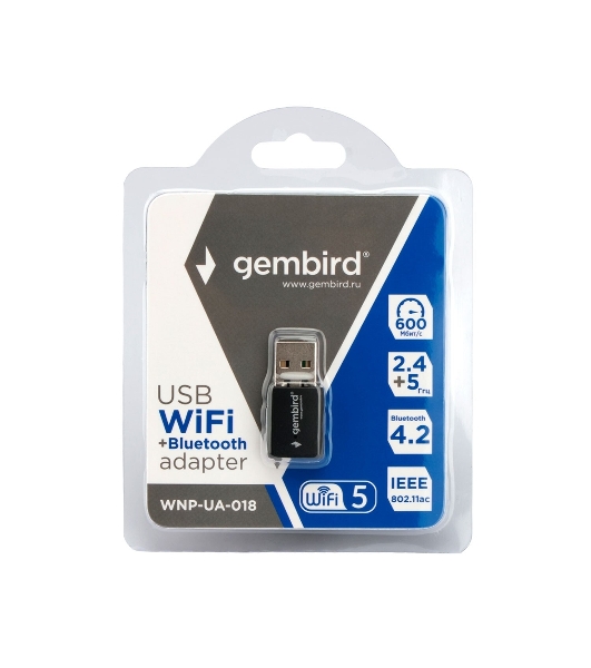 Сетевой адаптер Wi-Fi+Bluetooth Gembird WNP-UA-018 двухдиапазонный мини, 600 Мбит, USB, 802.11b/a/g/n/ac