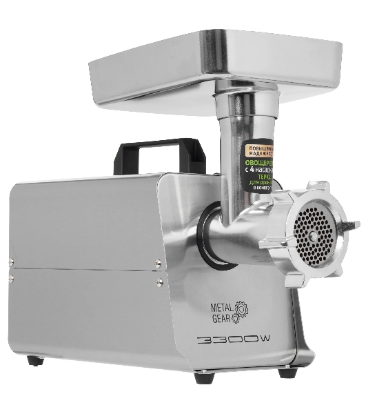 Мясорубка электрическая HOLT HT-MG-010 серый, 3300 Вт, 3.5 кг/мин, реверс, насадки - 4