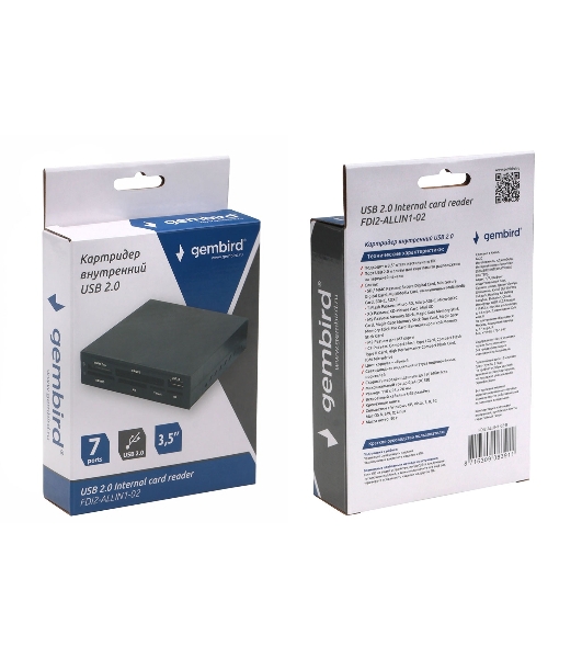 Кард-ридер Gembird FDI2-ALLIN1-02-B/черный/SD/T-Flash/Micro-SD/Micro-SDHC/Micro-SDXC/USB 2.0/метал