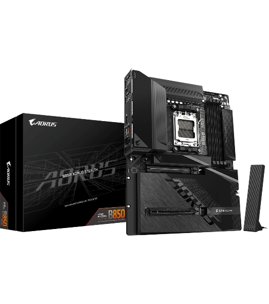 Материнская плата Gigabyte B850 AORUS STEALTH, AM5, AMD B850, 4xDDR5, 2xSATA, 4xM.2, 1xPCIe 5.0 x16, 1xPCIe 4.0 x16, 1xHDMI, 1x5Gb LAN, Wi-Fi 7, Bluetooth 5.4, 1xUSB-C 10Gbps, 2xUSB-A 10Gbps, 4xUSB-A 5Gbps, 4xUSB-A 2.0, 3x3.5 мм + S/PDIF оптический, 7.1, ATX
