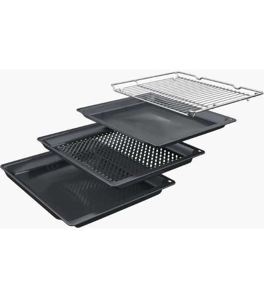 Встраиваемый духовой шкаф Bosch HRG232EB3 Serie 4 с добавлением пара Bosch, Auto Pilot 15, объем 71 л, 8 режимов нагрева, 3D Hotair, Soft move door,телескопические направляющие 1уровень,гидролиз+каталитическая очистка задней стенки,сенсорное управление,черный+профиль из нержавеющей стали