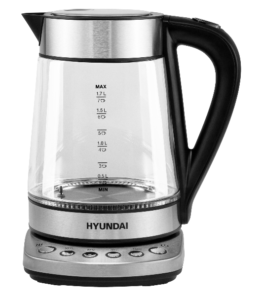 Чайник электрический Hyundai HYK-G3026 1.7л. 2200Вт серебристый/черный (корпус: стекло)