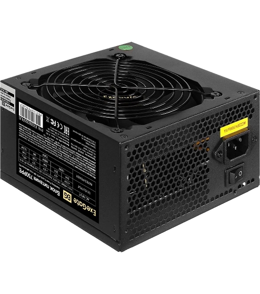 Блок питания ExeGate 750PPE, 750W, (ATX, APFC, PC, КПД 80% (80 PLUS), 12cm fan, 24pin, 2x(4+4)pin, 4xPCI-E, 6xSATA, 3xIDE, черный, кабель 220V в комплекте 1,8м)