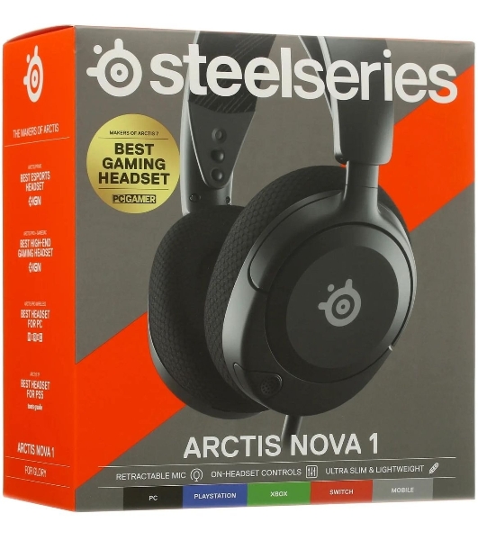 Гарнитура SteelSeries Arctis Nova 1 чёрный, проводная, 3.5 мм, совместимость с PS5, Xbox