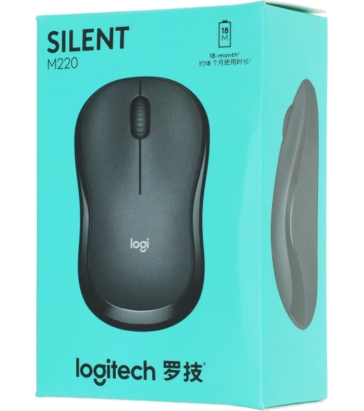 Мышь беспроводная Logitech M220 SILENT черный/серый, 1000 dpi, радиоканал, USB, кнопки - 3