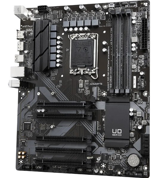 Материнская плата Gigabyte B760 DS3H DDR4, LGA 1700, Intel B760, 4xDDR4, 4xSATA, 2xM.2, 1xPCIe 4.0 x16, 4xPCIe 3.0 x1, 1xHDMI, 1xDP, 1x 1Gb LAN, 1xUSB 3.2 Gen 2, 1xUSB 3.2 Gen 2x2, 4xUSB 2.0, 3x3.5 мм, 7.1, ATX