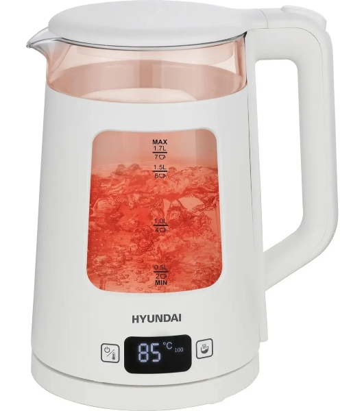 Чайник электрический Hyundai HYK-G9407 1.7л. 2200Вт белый корпус: стекло