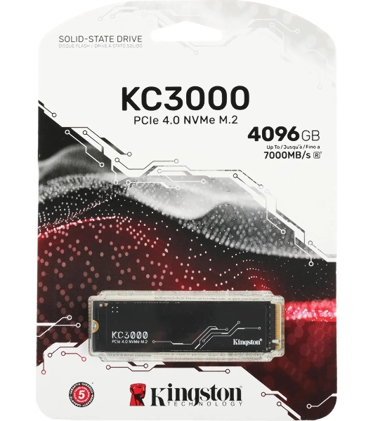 Накопитель SSD Kingston KC3000, 4Tb, PCIe 4.0 x4, M.2 2280, NVMe, R/W 7000/7000, с радиатором