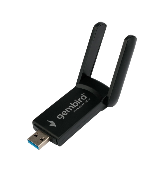 Сетевой адаптер WiFi+Bluetooth Gembird WNP-UA-020 двухдиапазонный с антеннами, 1300 Мбит, USB, 802.11b/a/g/n/ac