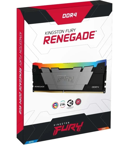 Оперативная память Kingston Fury Renegade, DDR4, 8GB (1x8GB), 3600MHz, CL16, DIMM, с радиатором, RGB, серебристый/черный