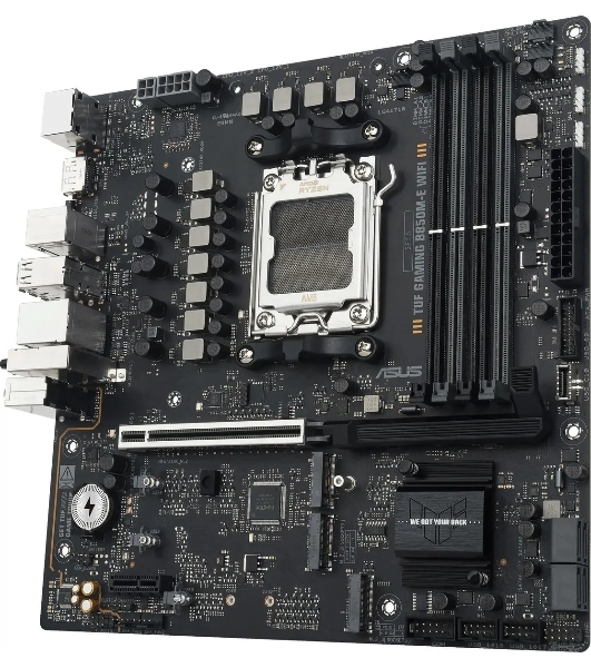 Материнская плата ASUS TUF GAMING B850M-E WIFI, AM5, AMD B850, 4xDDR5, 4xSATA, 3xM.2, 1xPCIe 5.0 x16, 1xPCIe 3.0 x1, 1xHDMI, 2xDP, 1x2.5Gb LAN, Wi-Fi 6E, Bluetooth 5.3, 1xUSB-C 10Gbps, 1xUSB-A 10Gbps, 2xUSB-A 5Gbps, 4xUSB-A 2.0, 3x3.5 мм, 7.1, mATX