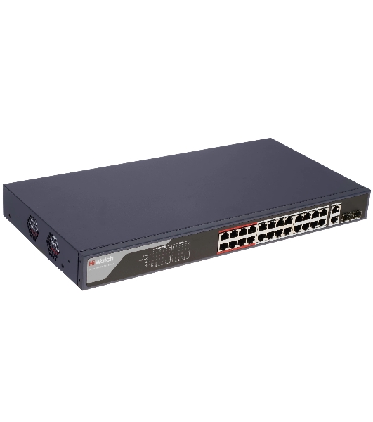 Коммутатор HiWatch SWT-1326P, 24×100 Мбит/с PoE + 2×1 Гбит/с Combo (RJ45/SFP), управляемый