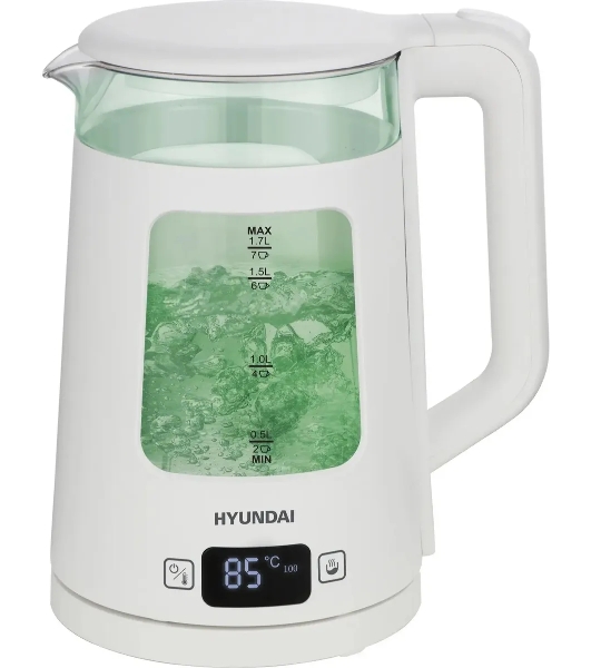 Чайник электрический Hyundai HYK-G9407 1.7л. 2200Вт белый корпус: стекло