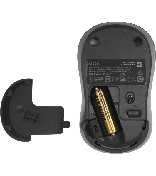 Мышь беспроводная Logitech M220 SILENT черный/серый, 1000 dpi, радиоканал, USB, кнопки - 3