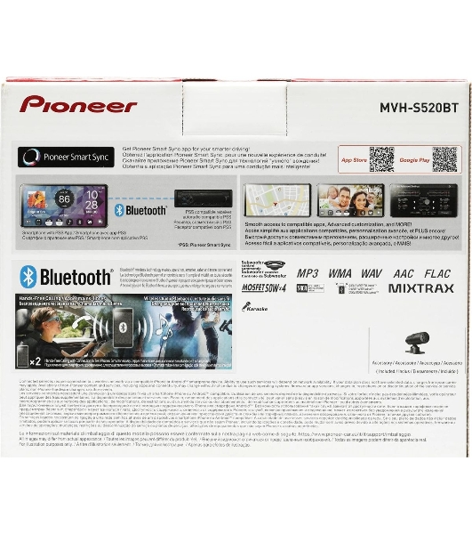 Автомагнитола Pioneer MVH-S520BT, 1 DIN, Bluetooth, USB Type-A, AUX, пульт ДУ, съёмная панель