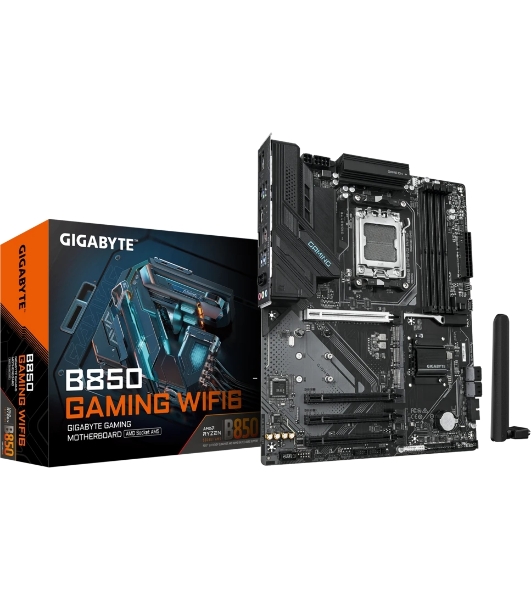 Материнская плата Gigabyte B850 GAMING WIFI6, AM5, AMD B850, 4xDDR5, 4xSATA, 3xM.2, 1xPCIe 5.0 x16, 3xPCIe 3.0 x16, 1xHDMI, 1xDP, 1x1Gb LAN, Wi-Fi 6, Bluetooth 5.3, 1xUSB-C 5Gbps, 2xUSB-A 10Gbps, 2xUSB-A 5Gbps, 4xUSB-A 2.0, 1xPS/2, 3x3.5 мм, 7.1, ATX
