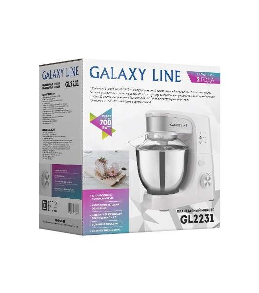 Миксер Galaxy Line GL 2231, белый, планетарный, 700 Вт, 12 скоростей