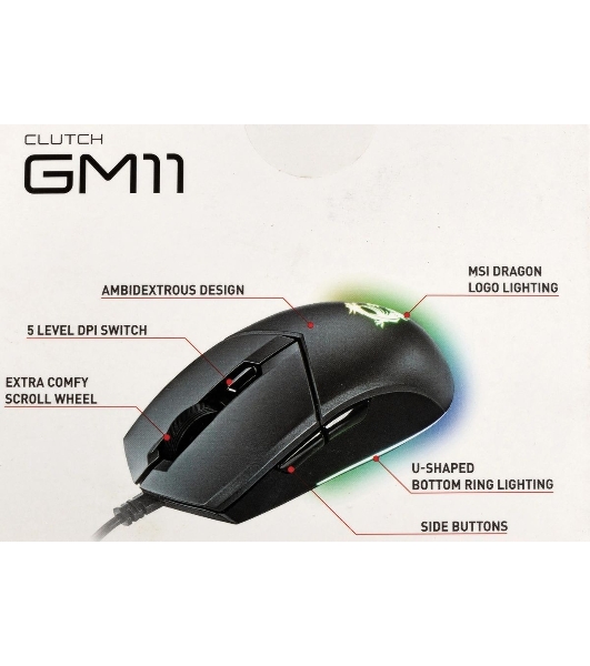 Мышь проводная MSI Clutch GM11 черный, 5000 dpi, USB, кнопки - 6