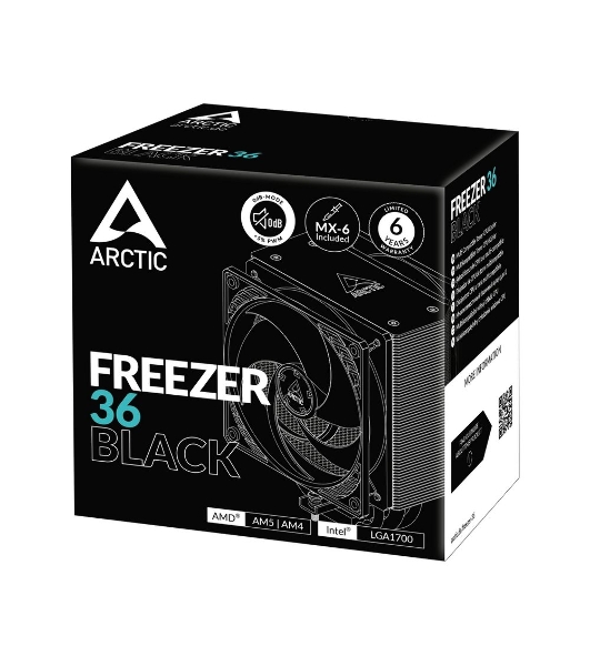 Кулер для процессора Arctic Freezer 36 черный, 120 мм, алюминий/медь, 1800 об/мин, 22.5 дБ, 4 pin, 200 Вт, 159 мм