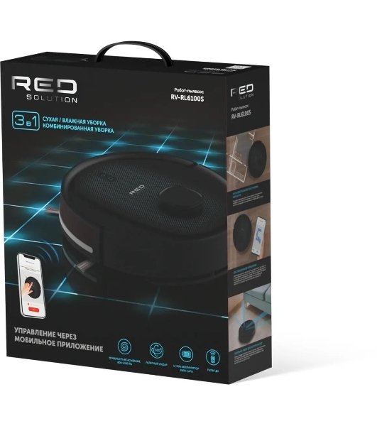 Робот-пылесос Red Solution RV-RL6100S черный, 2600 мAч Li-Ion, уборка влажная/сухая, пылесборник контейнер 0,3 л