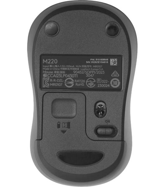 Мышь беспроводная Logitech M220 SILENT черный/серый, 1000 dpi, радиоканал, USB, кнопки - 3